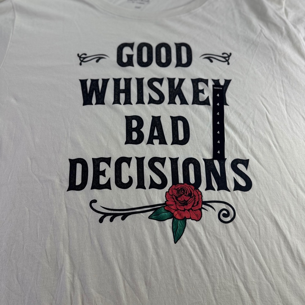 Torrid Heritage Good Whiskey Bad Decisions Graphic Tee Cream Plus Size 4 NEW - Picture 4 of 8